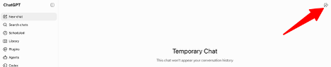 ChatGPT - Temporary Chat vpravo nahoře